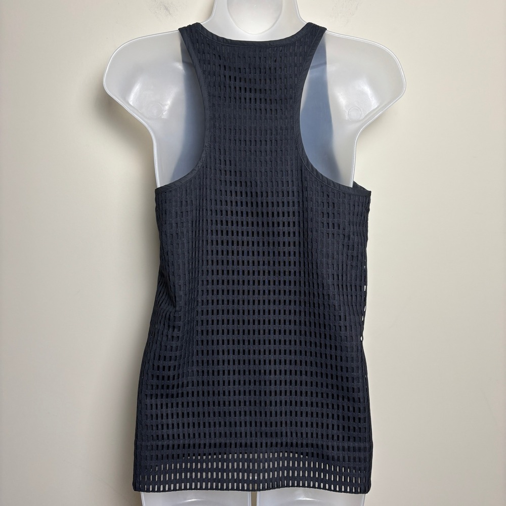 DKNY Black Grid Mesh Sheer Knit Racerback Scoop Neck Sleeveless Tank Top Women S - Picture 5 of 9